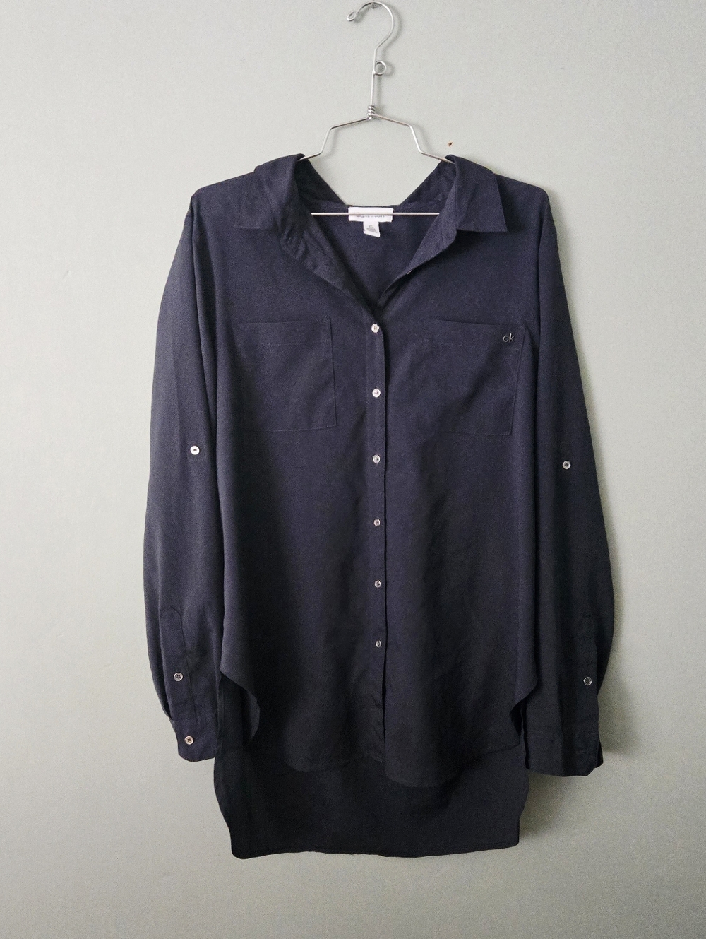 Calvin Klein Navy Button-Front Blouse, size Large